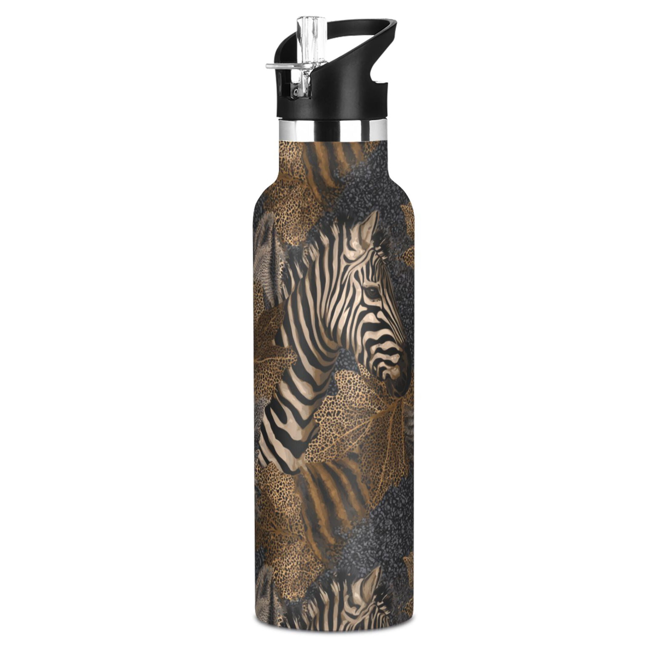 Kids Insulated Stainless Steel Sports Water Bottle 600ml (20oz) Zebra Print