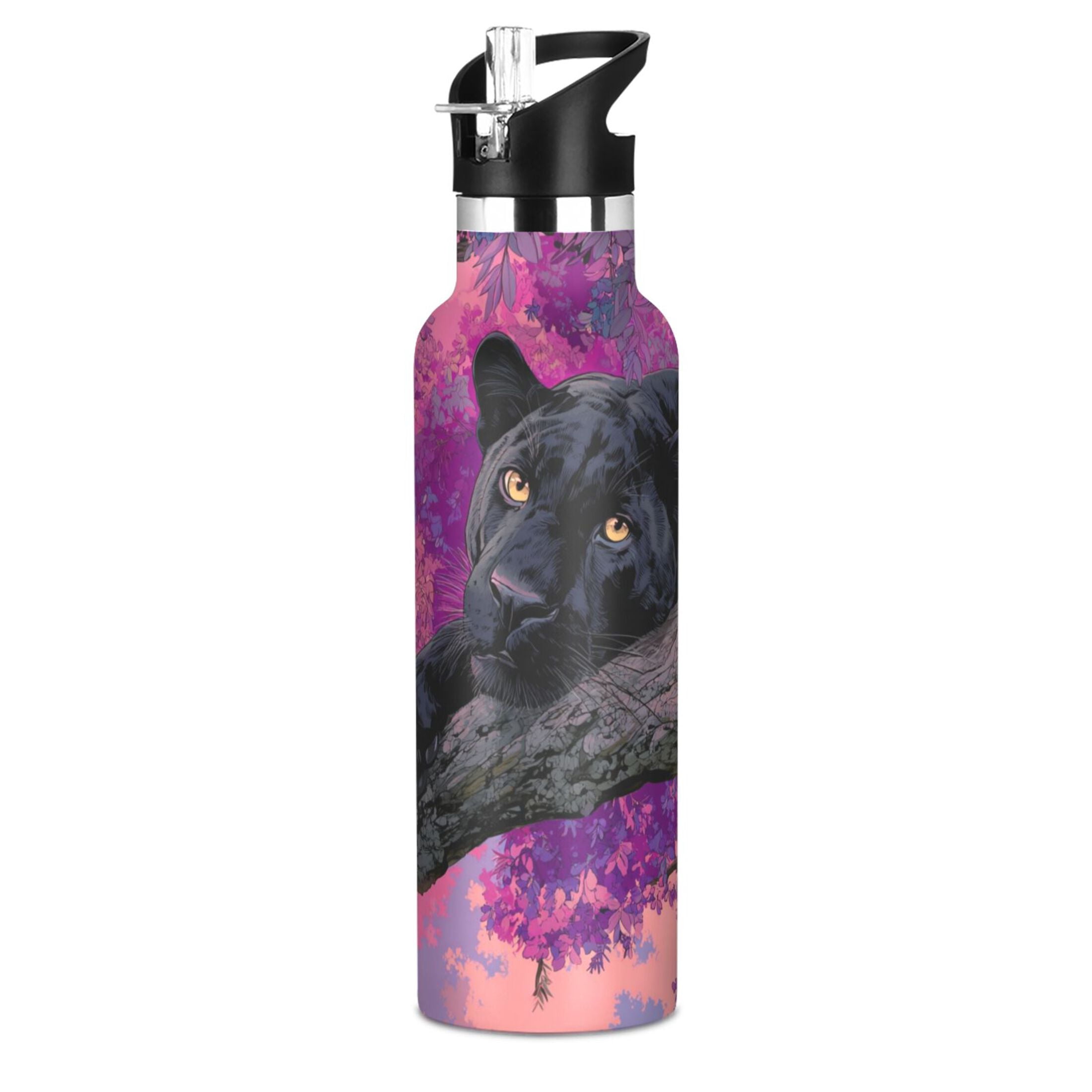 Kids Insulated Stainless Steel Sports Water Bottle 600ml Black Panther Pattern