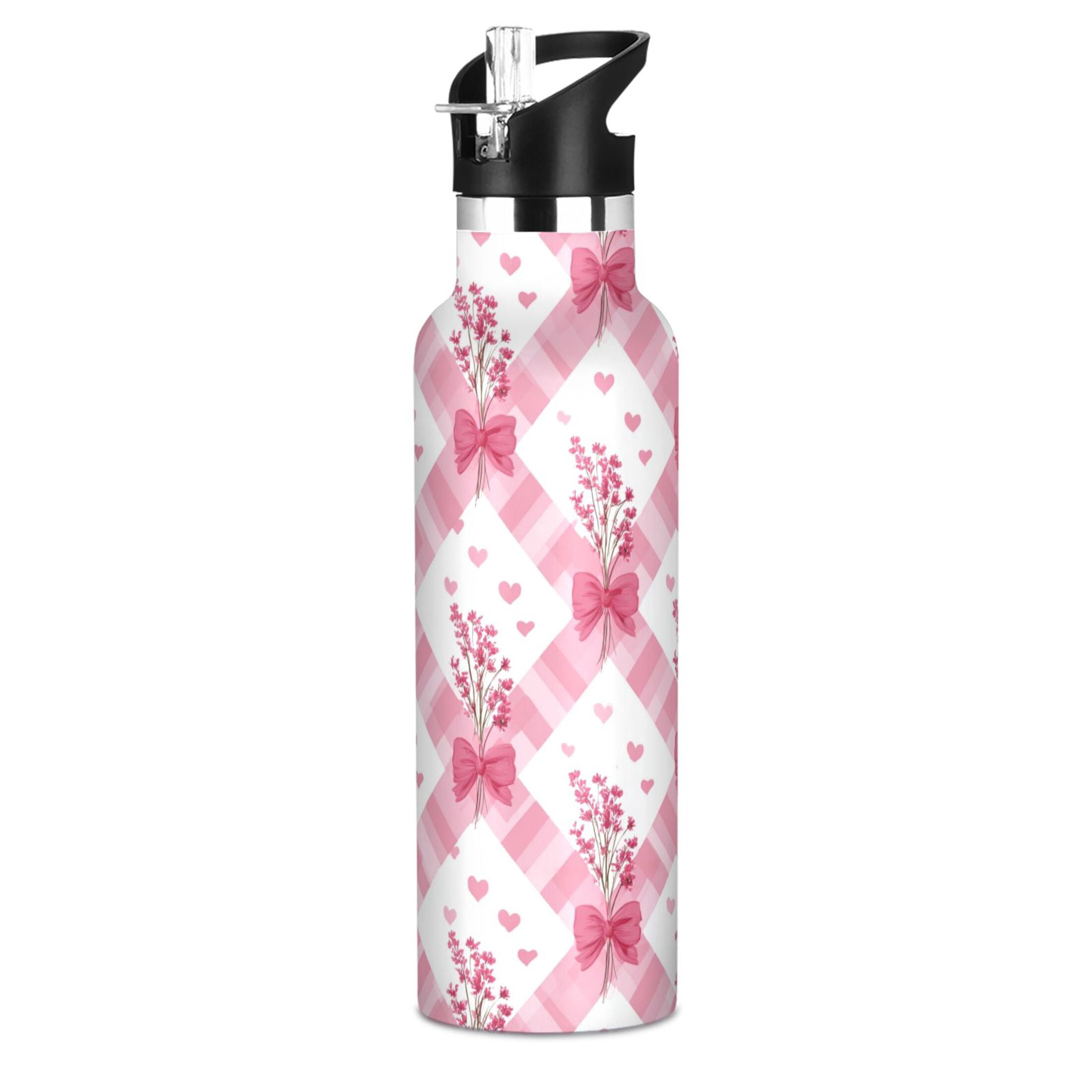 Kids Insulated Stainless Steel Sports Water Bottle 600ml Bows and Wildflowers Pattern