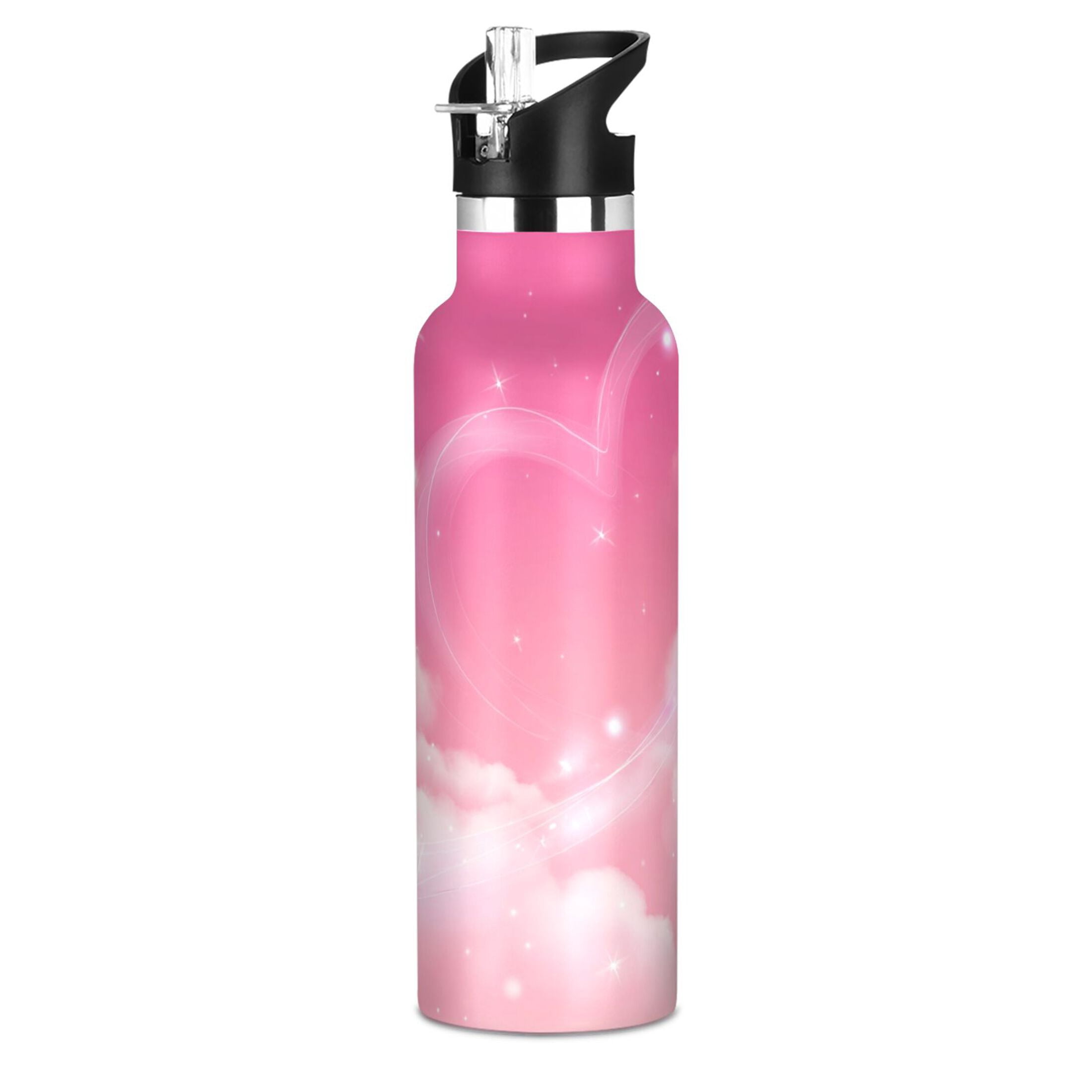 Kids Insulated Stainless Steel Sports Water Bottle 600ml Clouds and Pink Heart Shape