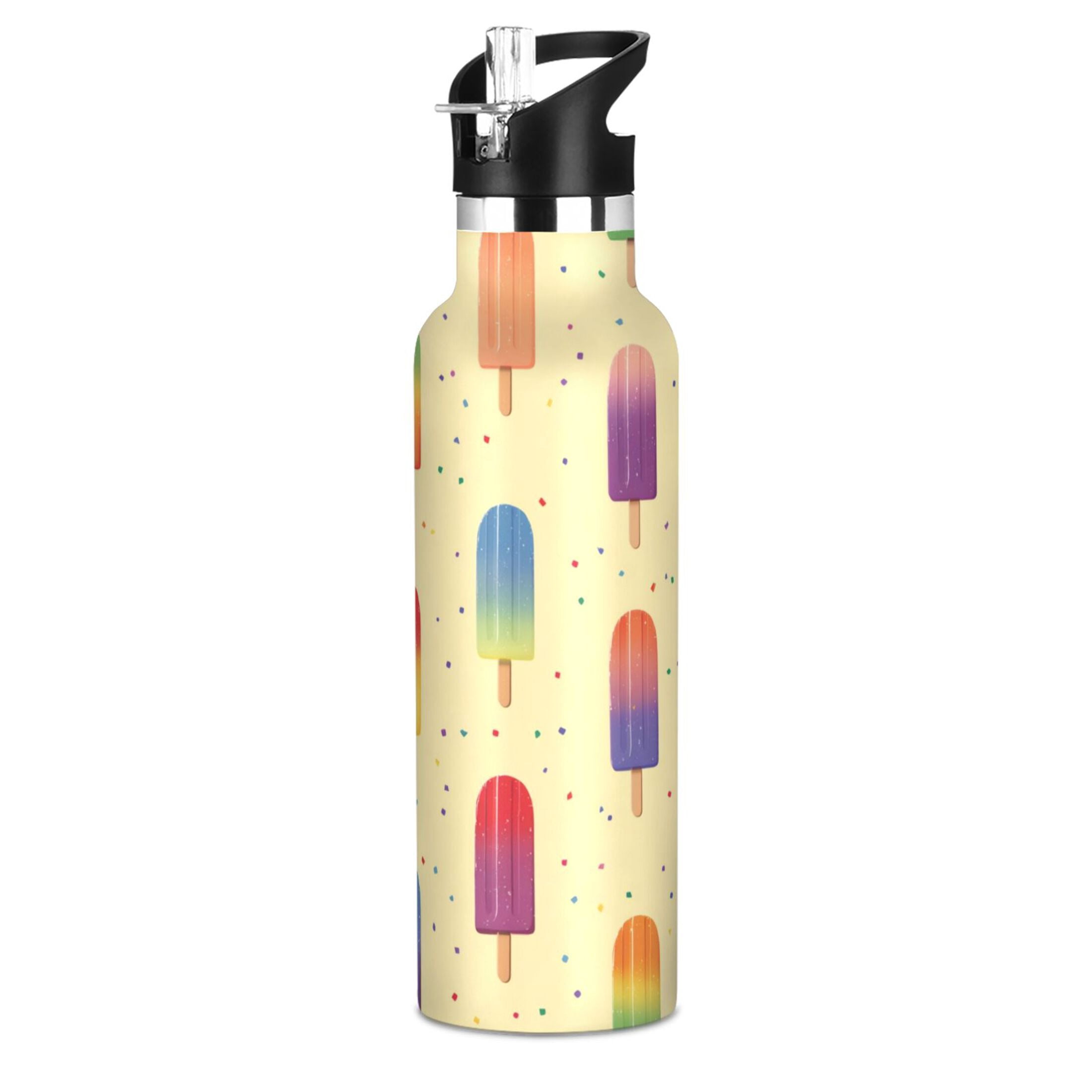 Kids Insulated Stainless Steel Sports Water Bottle 600ml Colorful Popsicles Pattern