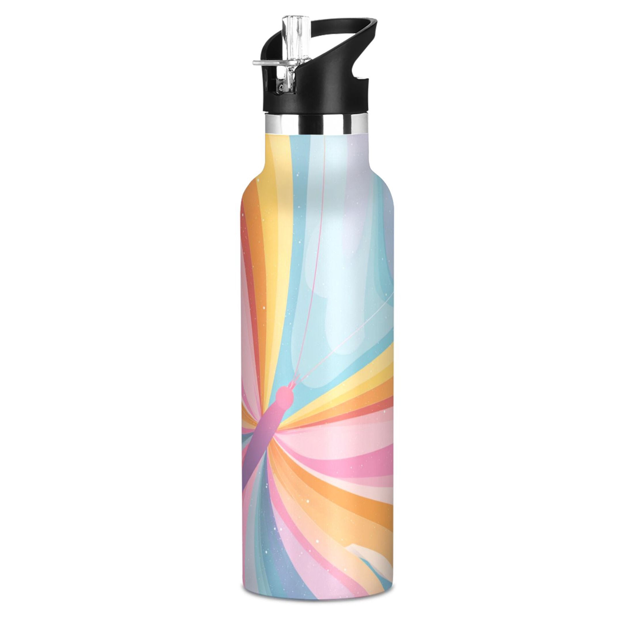 Kids Insulated Stainless Steel Sports Water Bottle 600ml Colorful Rainbow Butterfly