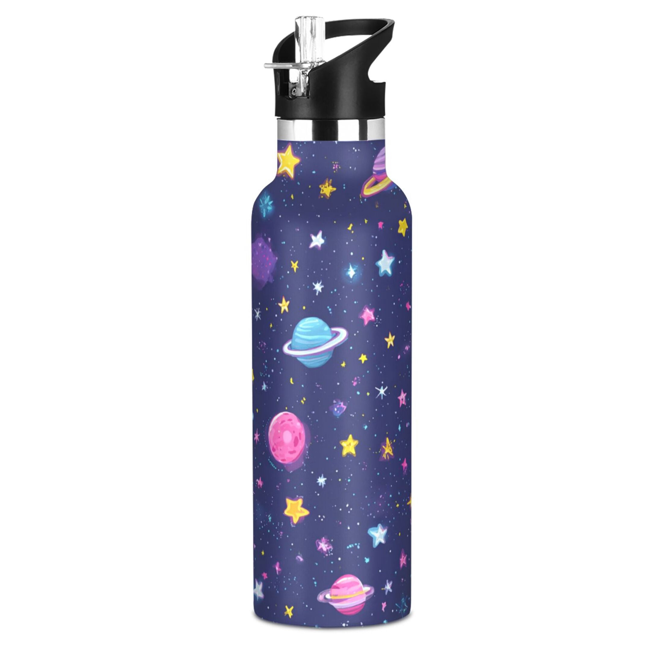 Kids Insulated Stainless Steel Sports Water Bottle 600ml Colorful Stars and Planets Pattern