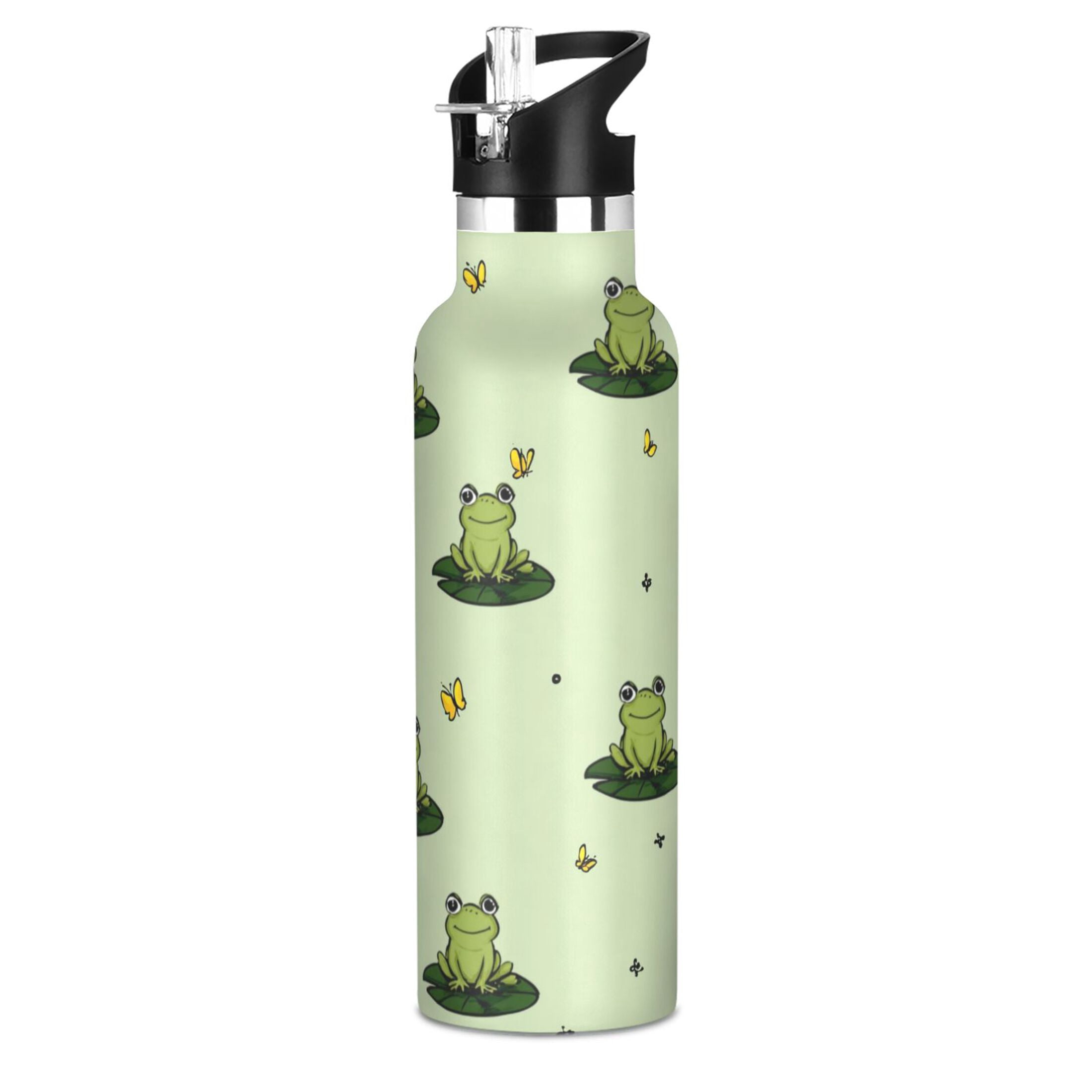 Kids Insulated Stainless Steel Sports Water Bottle 600ml Cute Frogs on Lily Pads