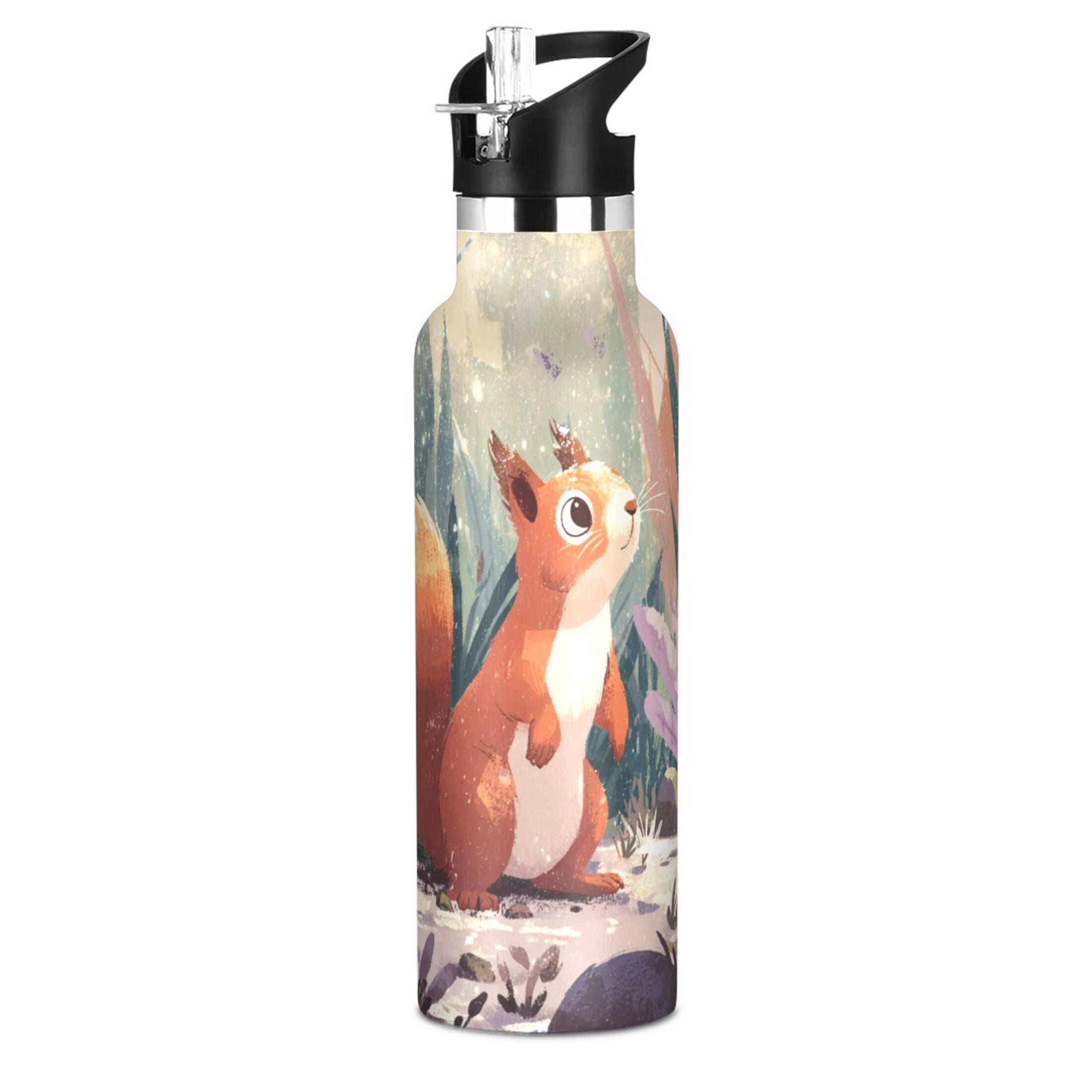Kids Insulated Stainless Steel Sports Water Bottle 600ml Cute Little Squirrel