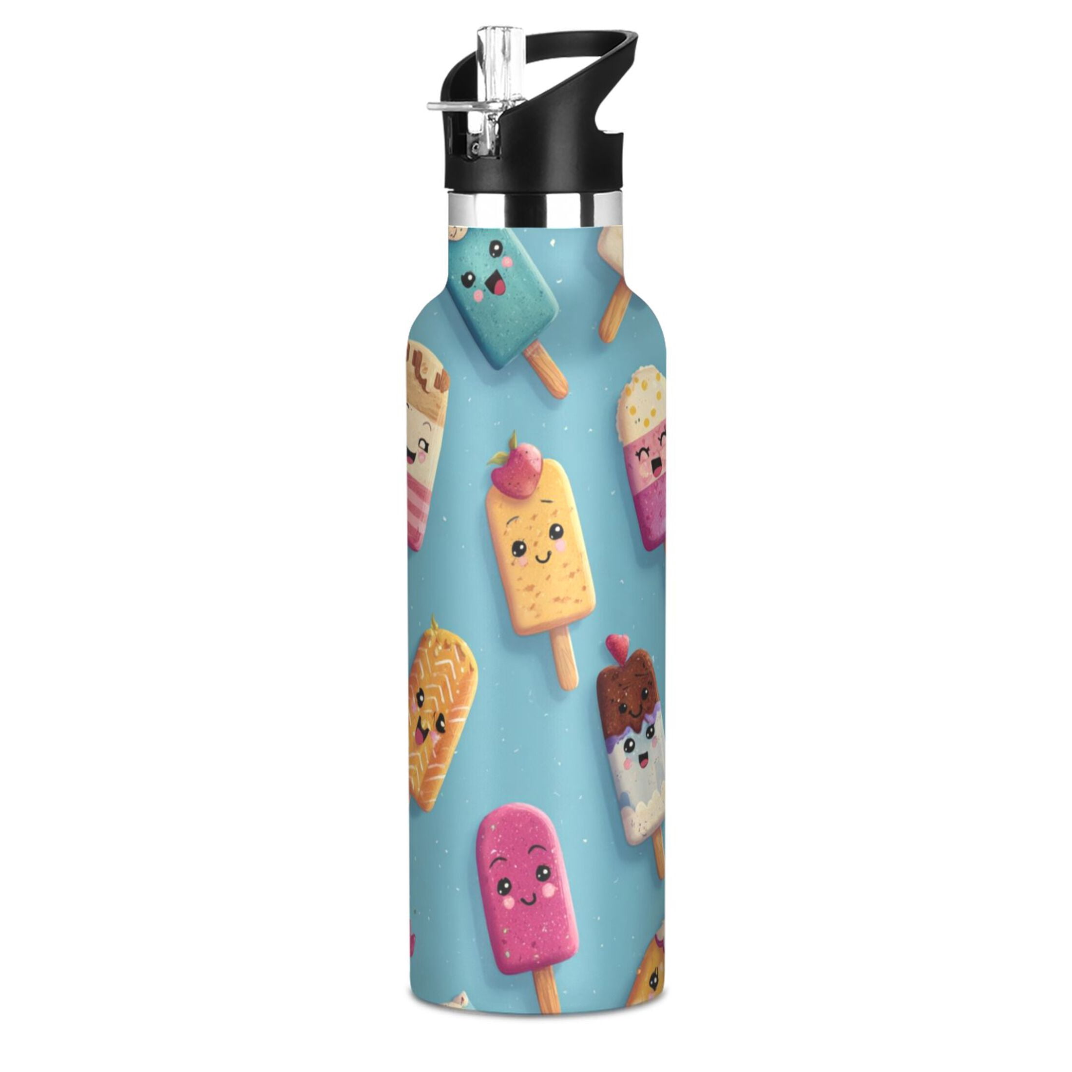 Kids Insulated Stainless Steel Sports Water Bottle 600ml Cute Various Colors Popsicles