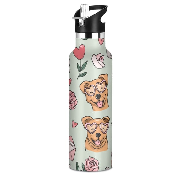 Kids Insulated Stainless Steel Sports Water Bottle 600ml Dog and Letter Envelopes Pattern