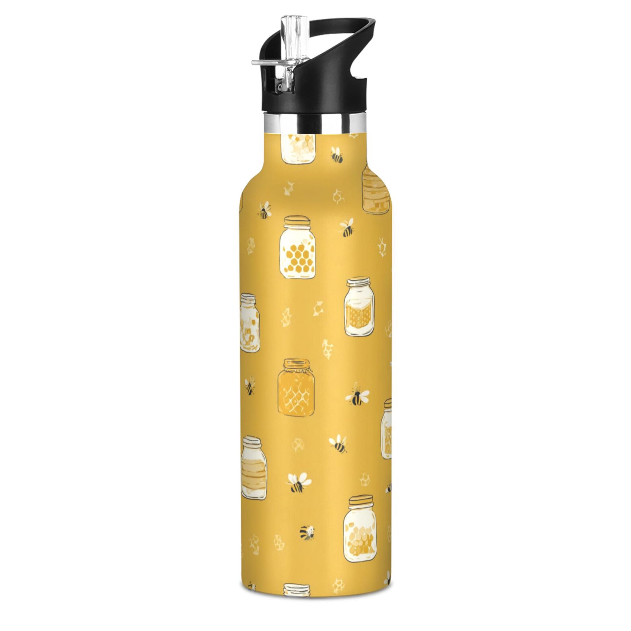 Kids Insulated Stainless Steel Sports Water Bottle 600ml Honey Jars and Bees Pattern