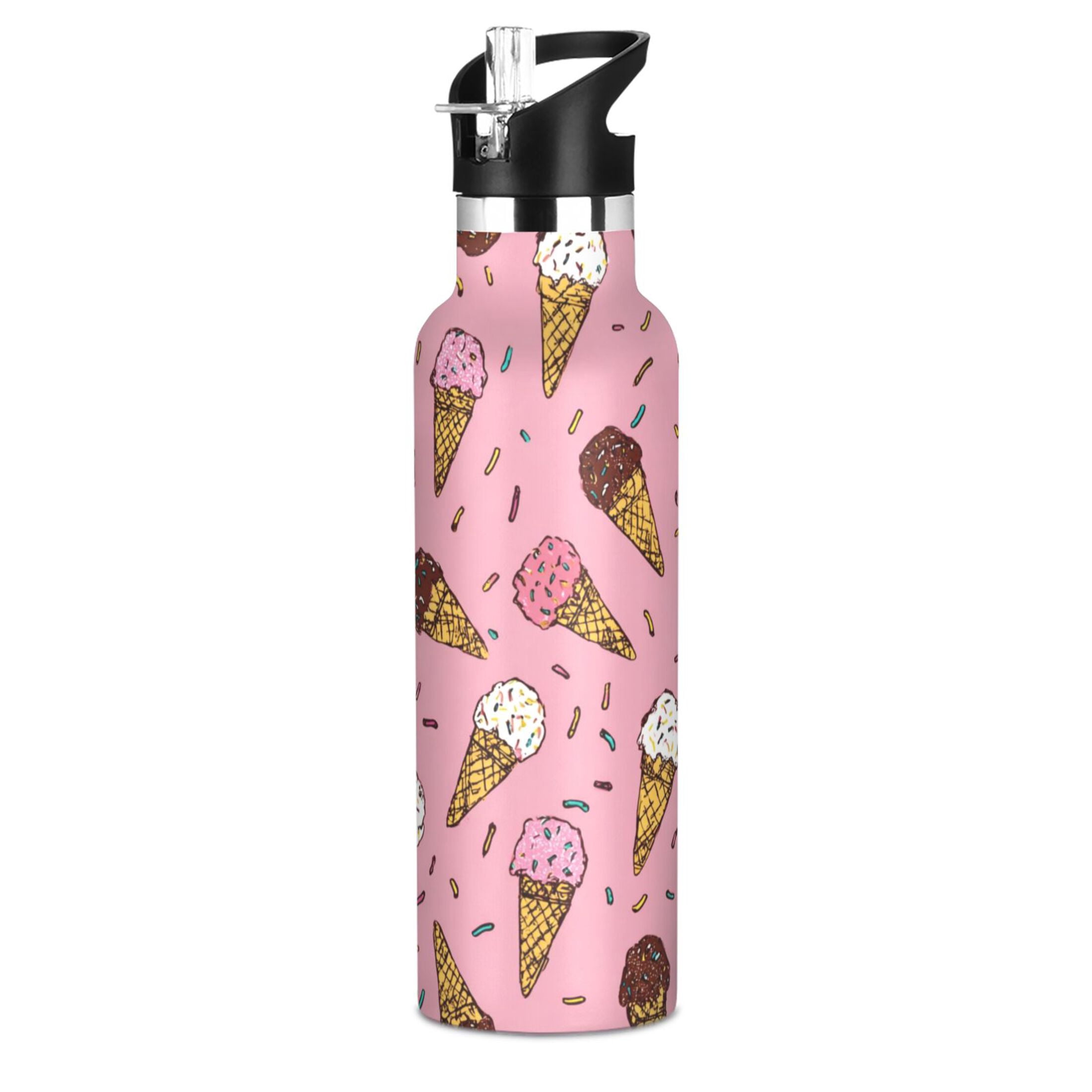 Kids Insulated Stainless Steel Sports Water Bottle 600ml Ice Cream Cones Pattern