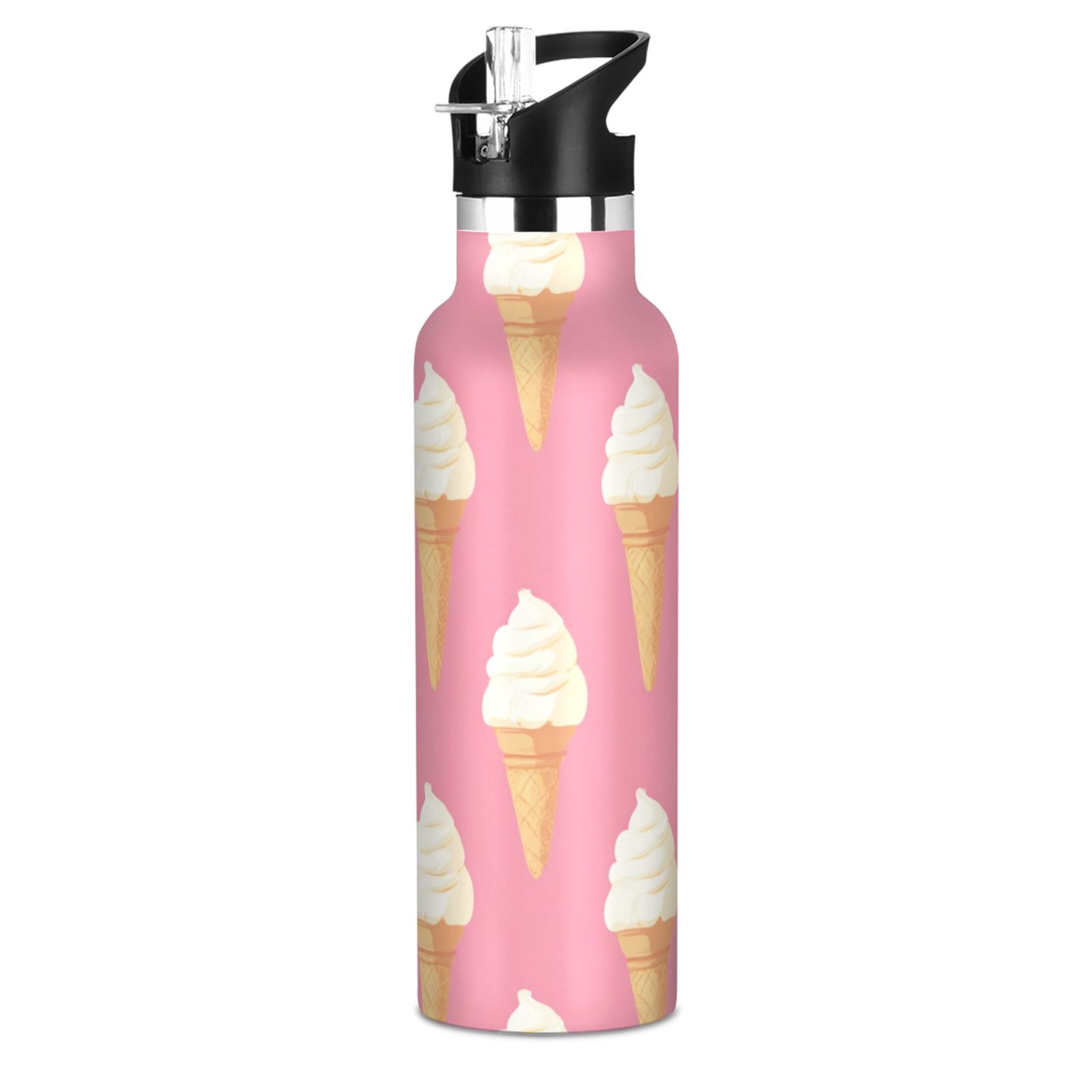 Kids Insulated Stainless Steel Sports Water Bottle 600ml Ice Cream Pattern