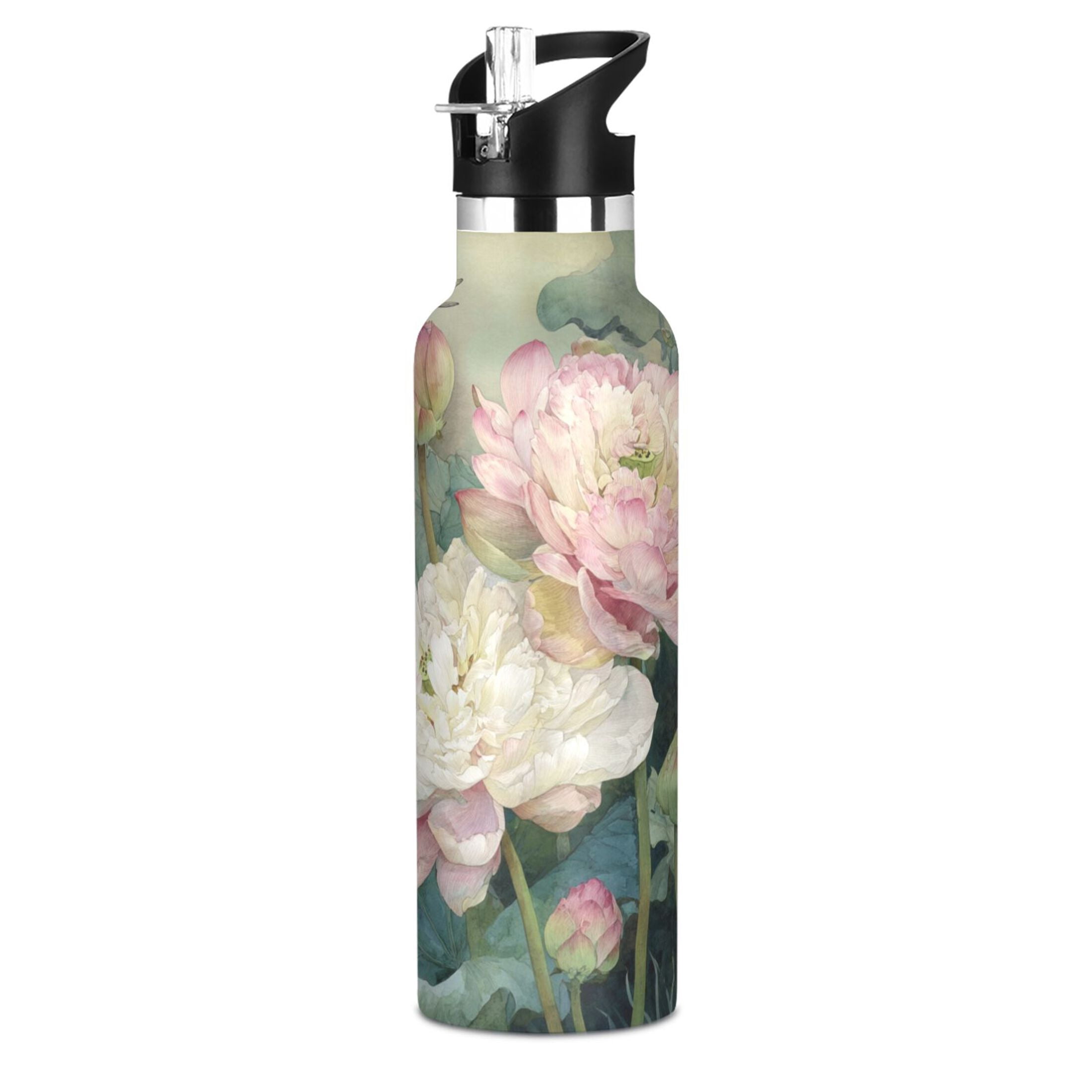 Kids Insulated Stainless Steel Sports Water Bottle 600ml Light Pink Lotus
