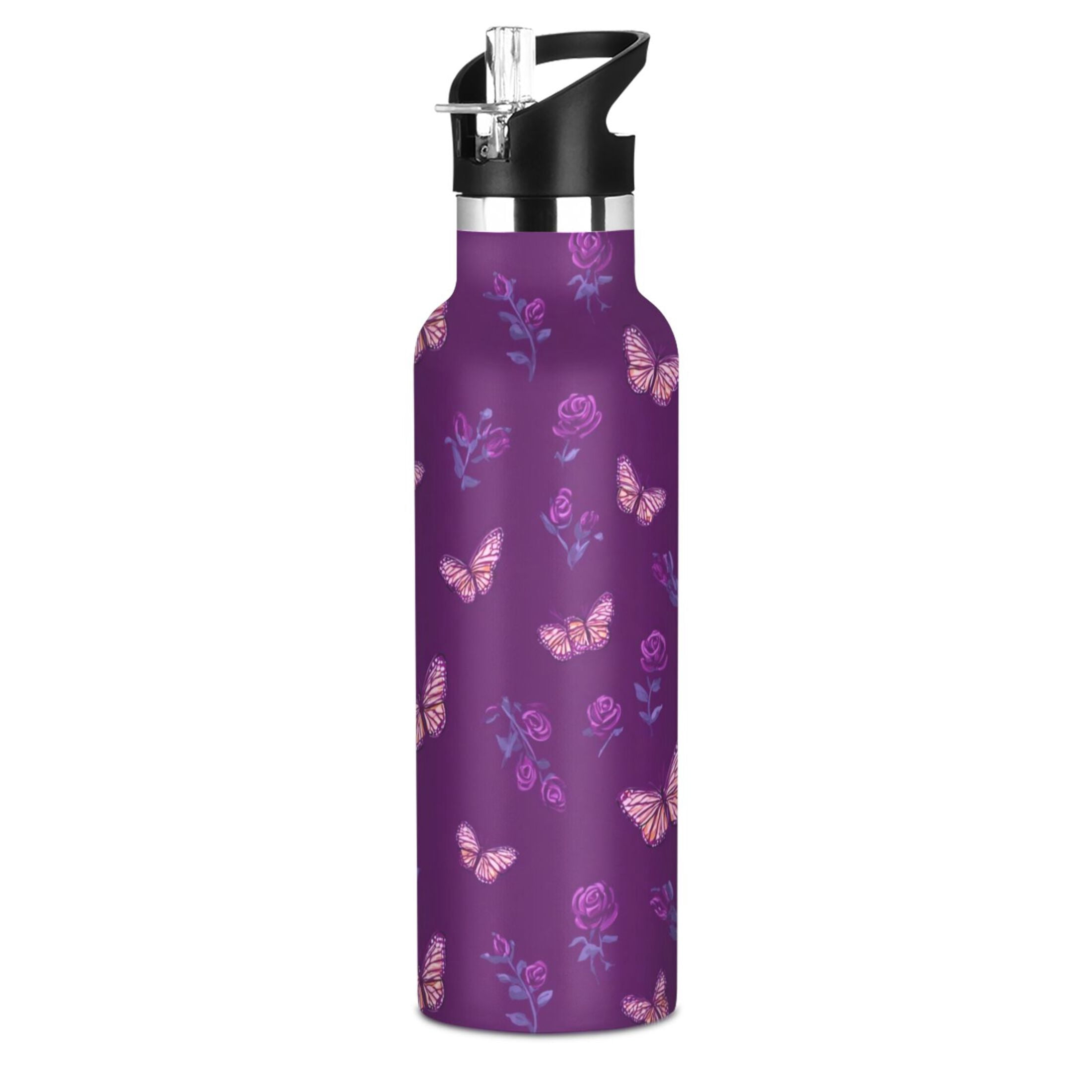 Kids Insulated Stainless Steel Sports Water Bottle 600ml Little Butterfly and Rose