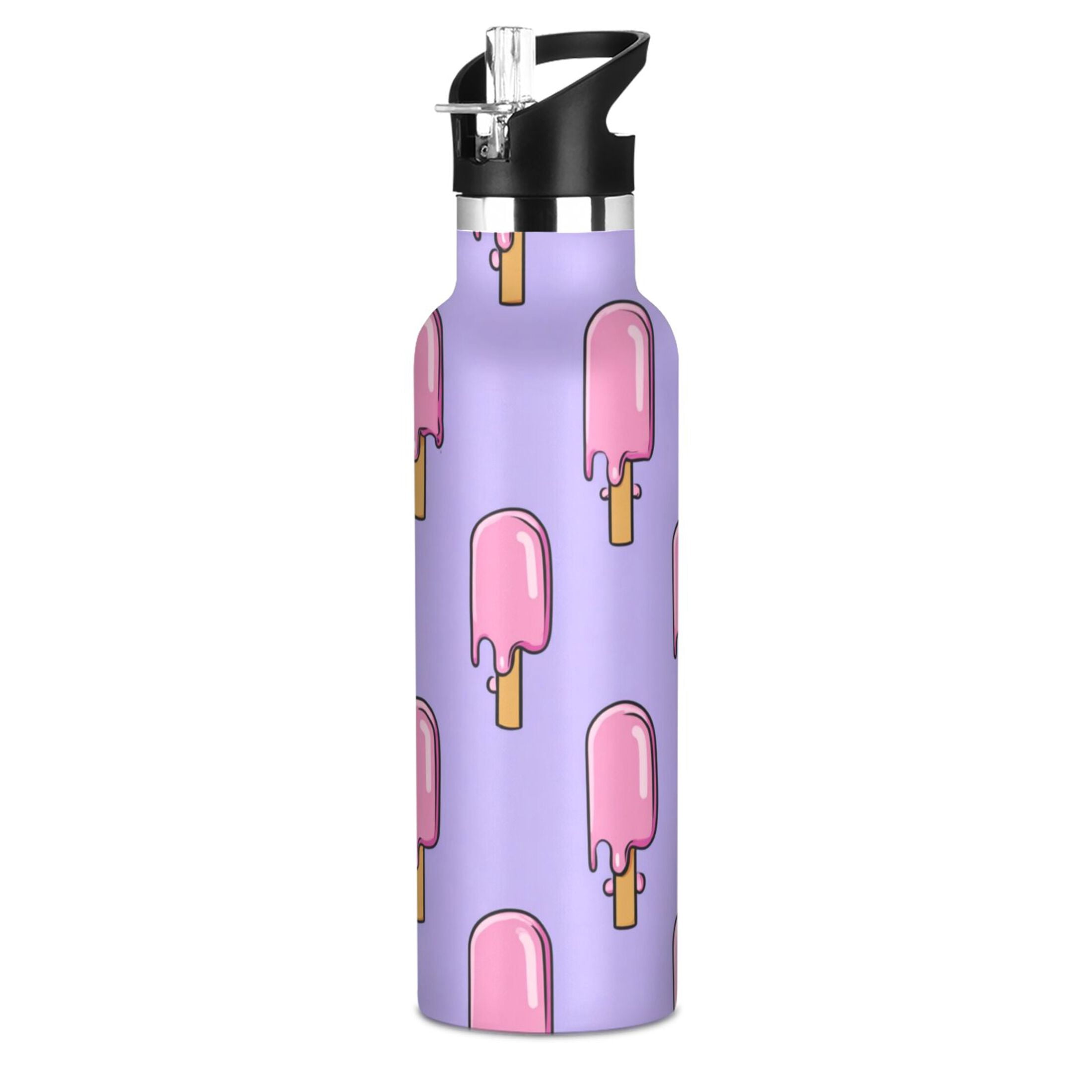 Kids Insulated Stainless Steel Sports Water Bottle 600ml Melting Ice Popsicle Pattern