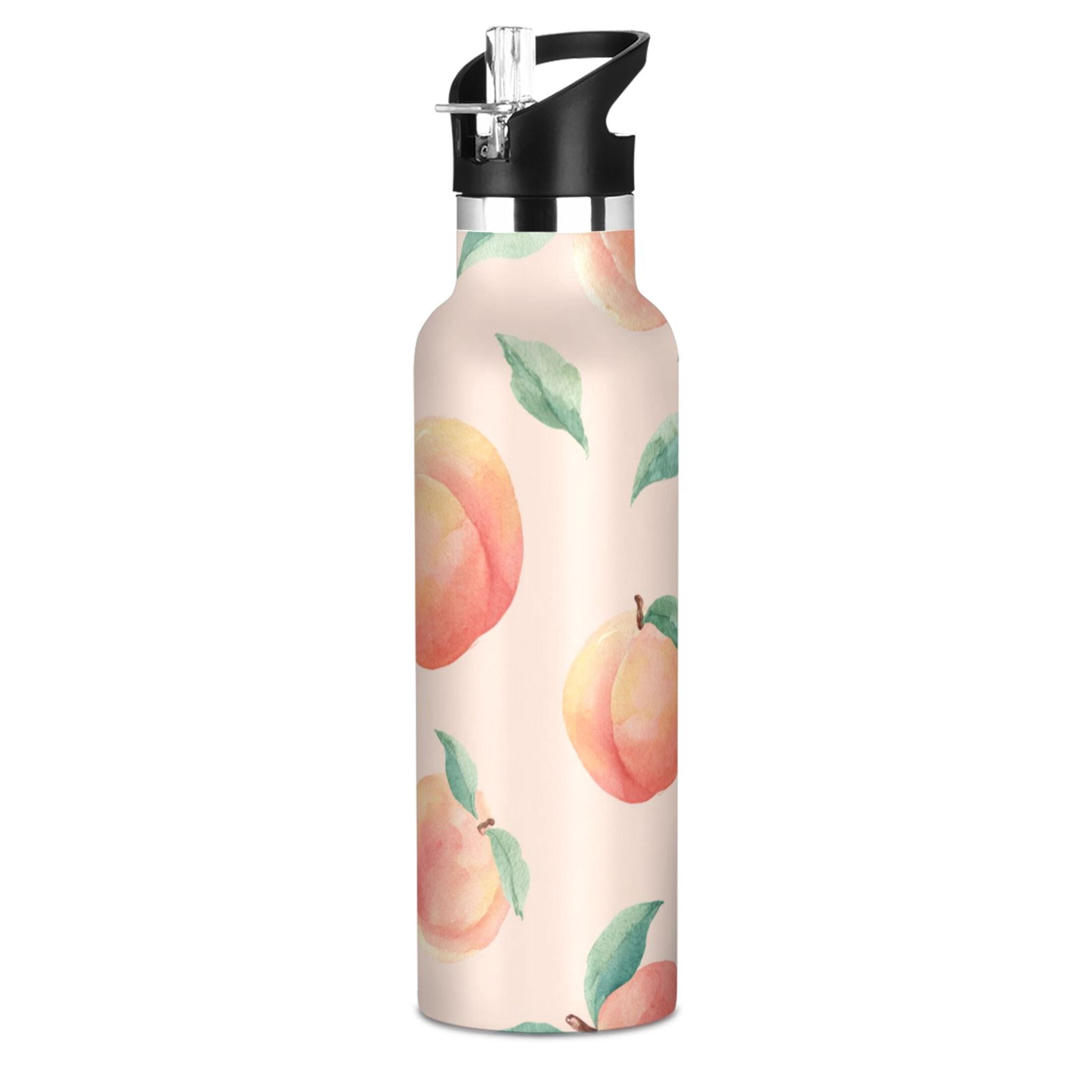 Kids Insulated Stainless Steel Sports Water Bottle 600ml Pale Pink Peach's Pattern