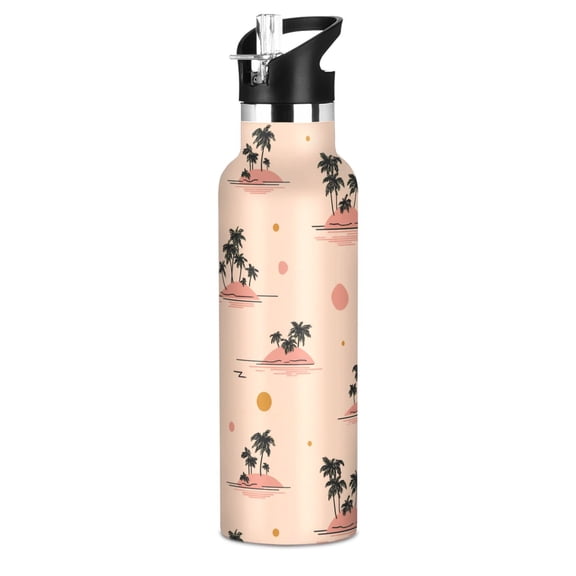 Kids Insulated Stainless Steel Sports Water Bottle 600ml Palm Trees and Suns Pattern