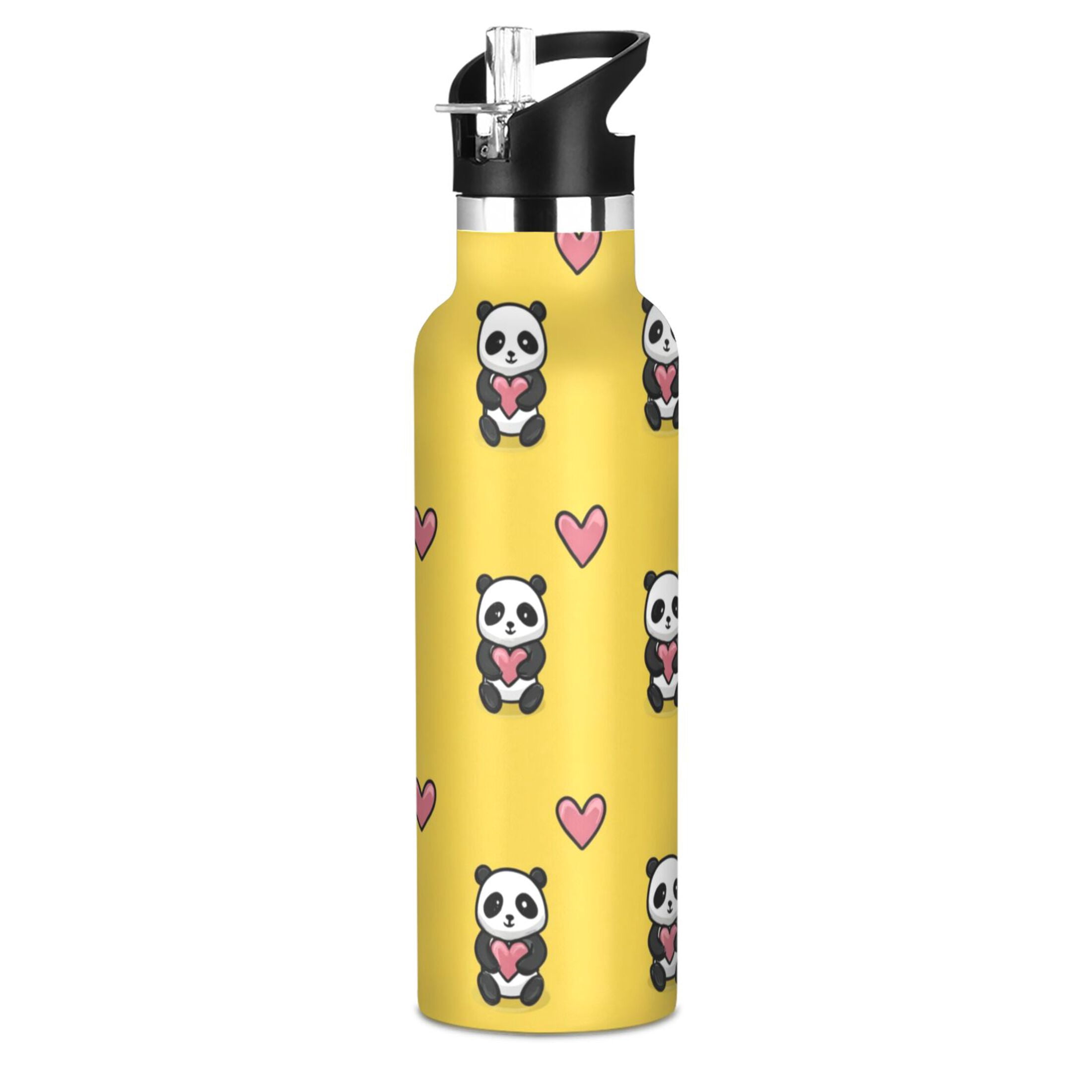 Kids Insulated Stainless Steel Sports Water Bottle 600ml Panda Cartoon with Heart Pattern