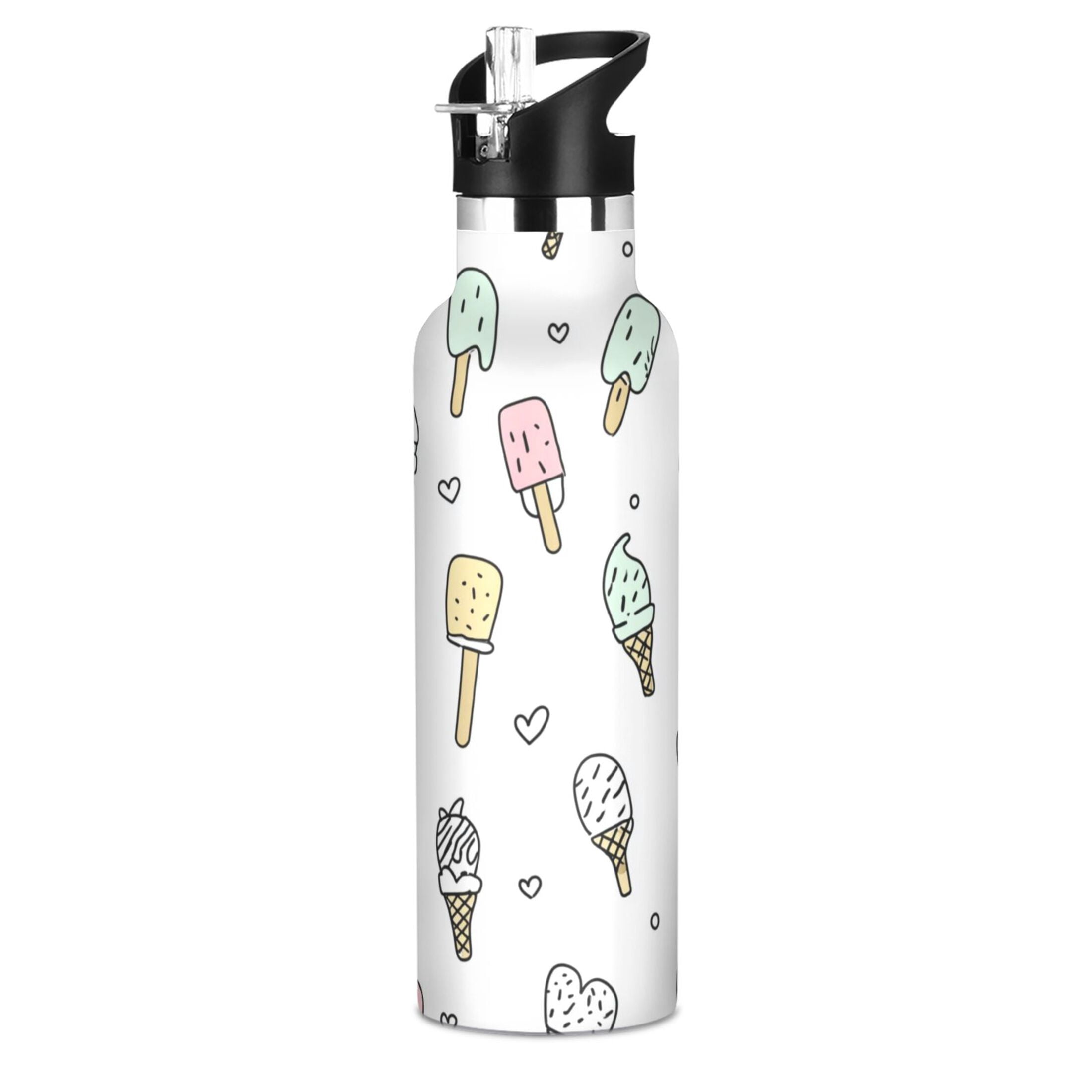 Kids Insulated Stainless Steel Sports Water Bottle 600ml Pastel Ice Cream Pattern