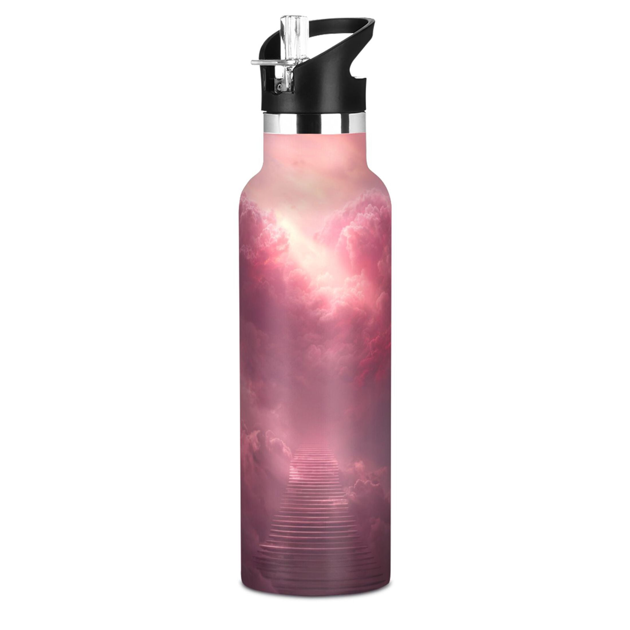 Kids Insulated Stainless Steel Sports Water Bottle 600ml Pink Heart-shaped Cloud