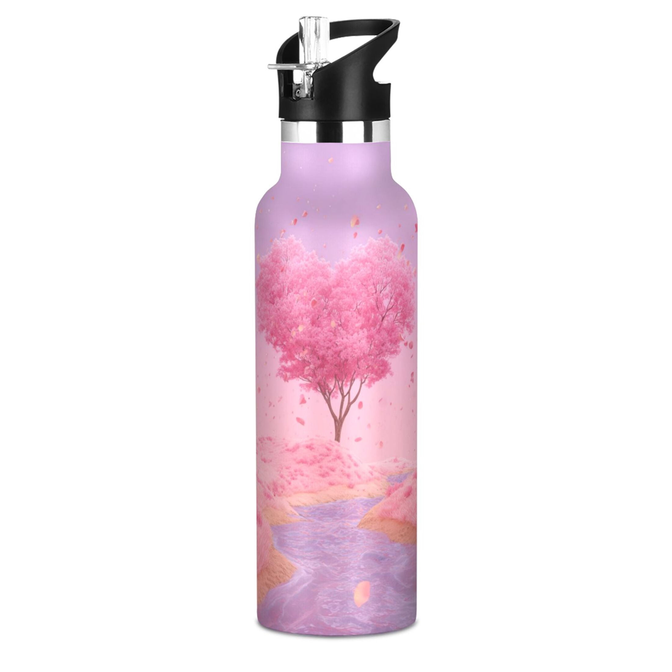 Kids Insulated Stainless Steel Sports Water Bottle 600ml Pink Heart-shaped Tree