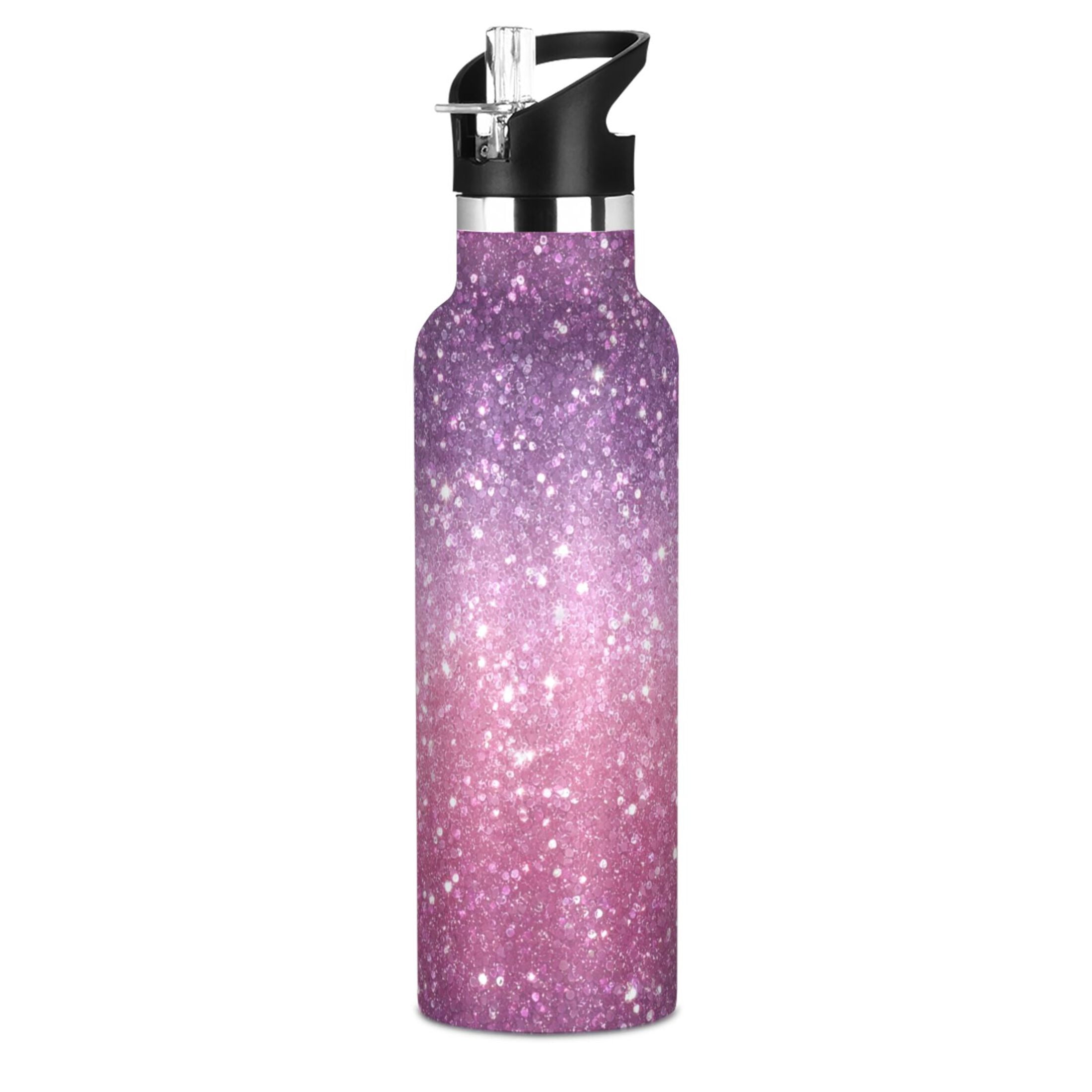 Kids Insulated Stainless Steel Sports Water Bottle 600ml Pink and Purple Glitter Pattern