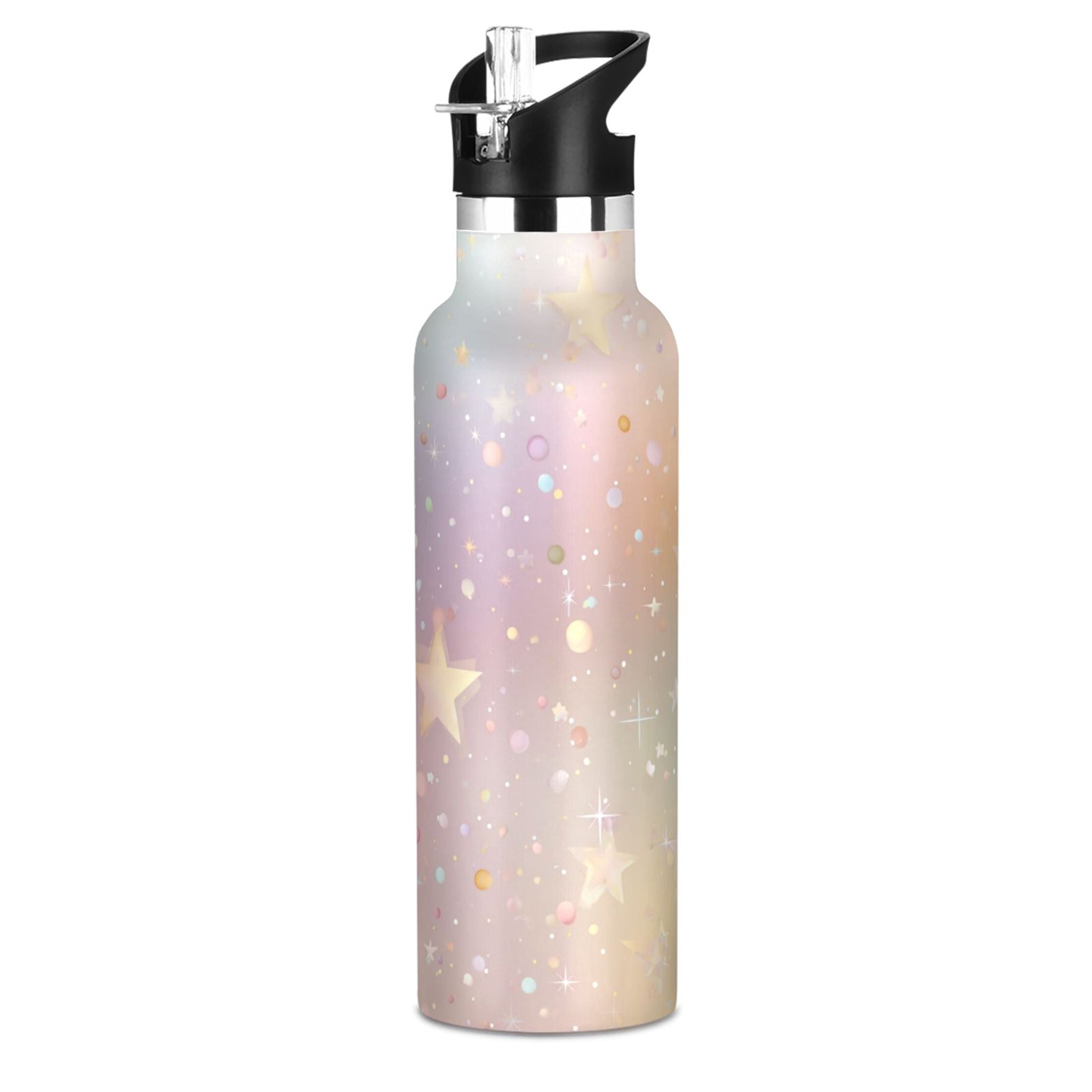 Kids Insulated Stainless Steel Sports Water Bottle 600ml Rainbow-colored Stars and Dots