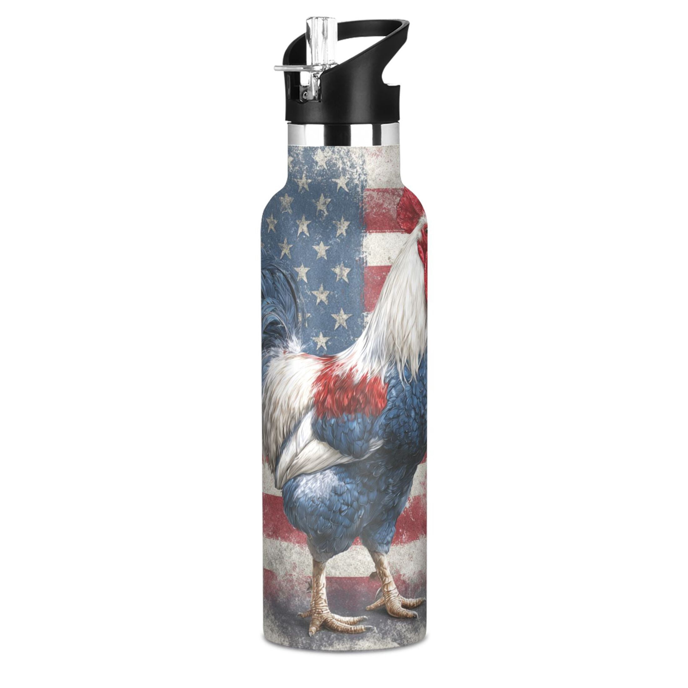 Kids Insulated Stainless Steel Sports Water Bottle 600ml Red White and Blue Rooster