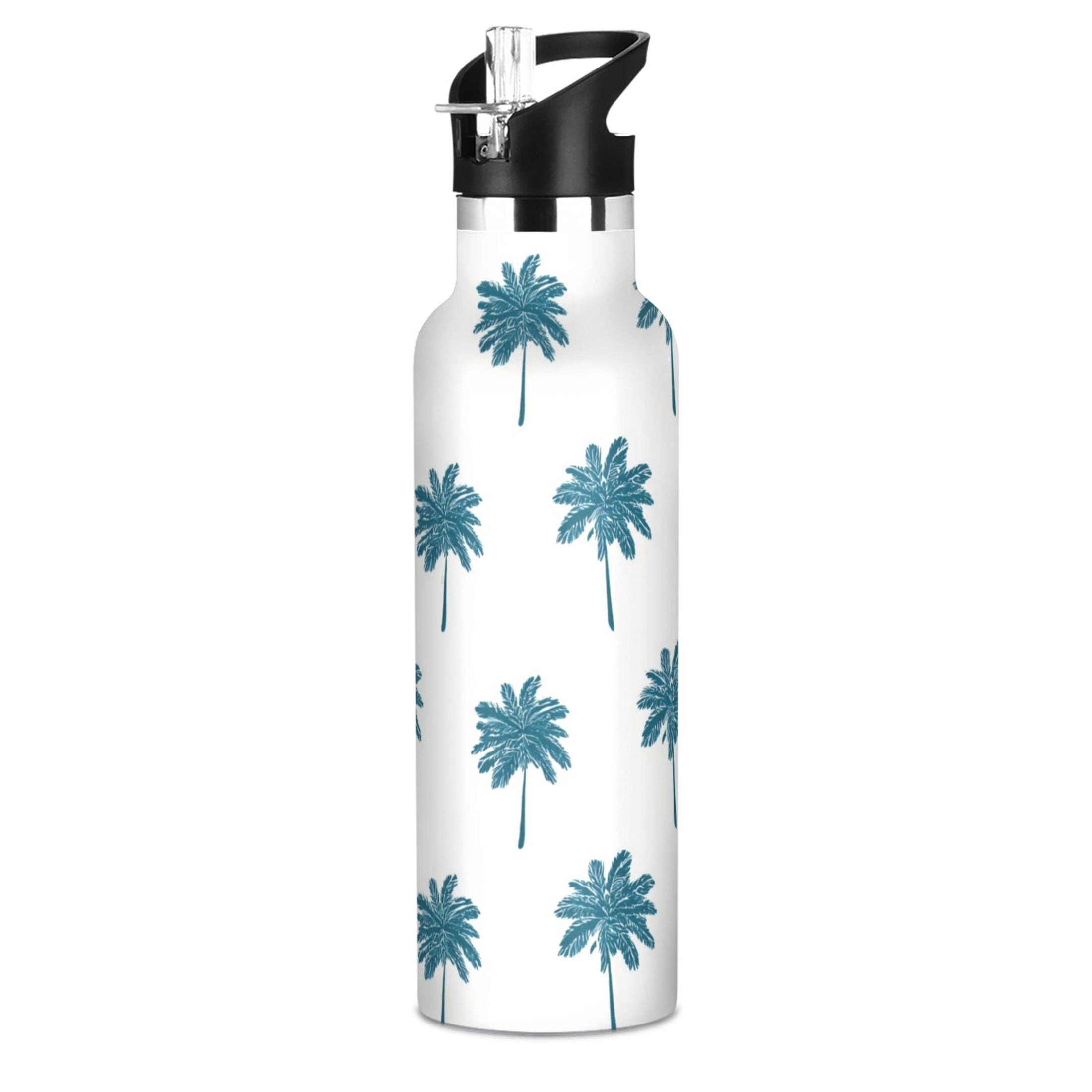 Kids Insulated Stainless Steel Sports Water Bottle 600ml Teal Palm Tree Pattern