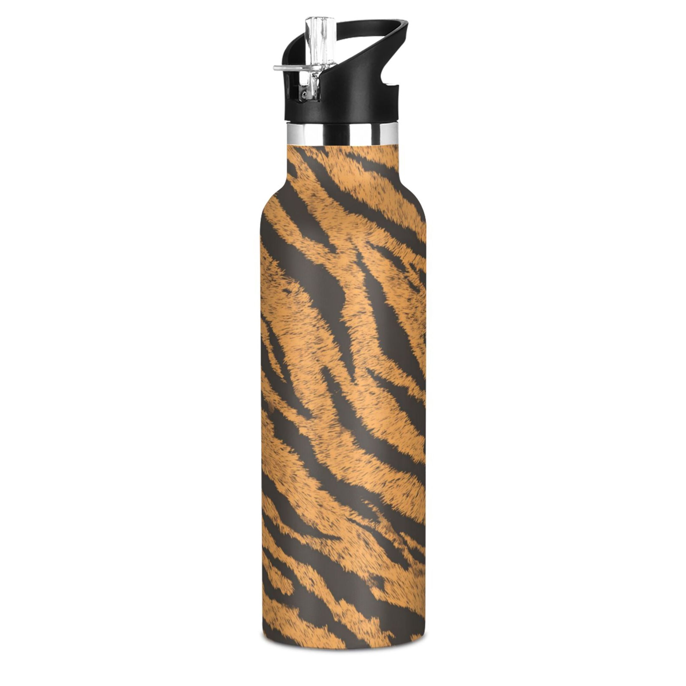 Kids Insulated Stainless Steel Sports Water Bottle 600ml Tiger Stripes Pattern