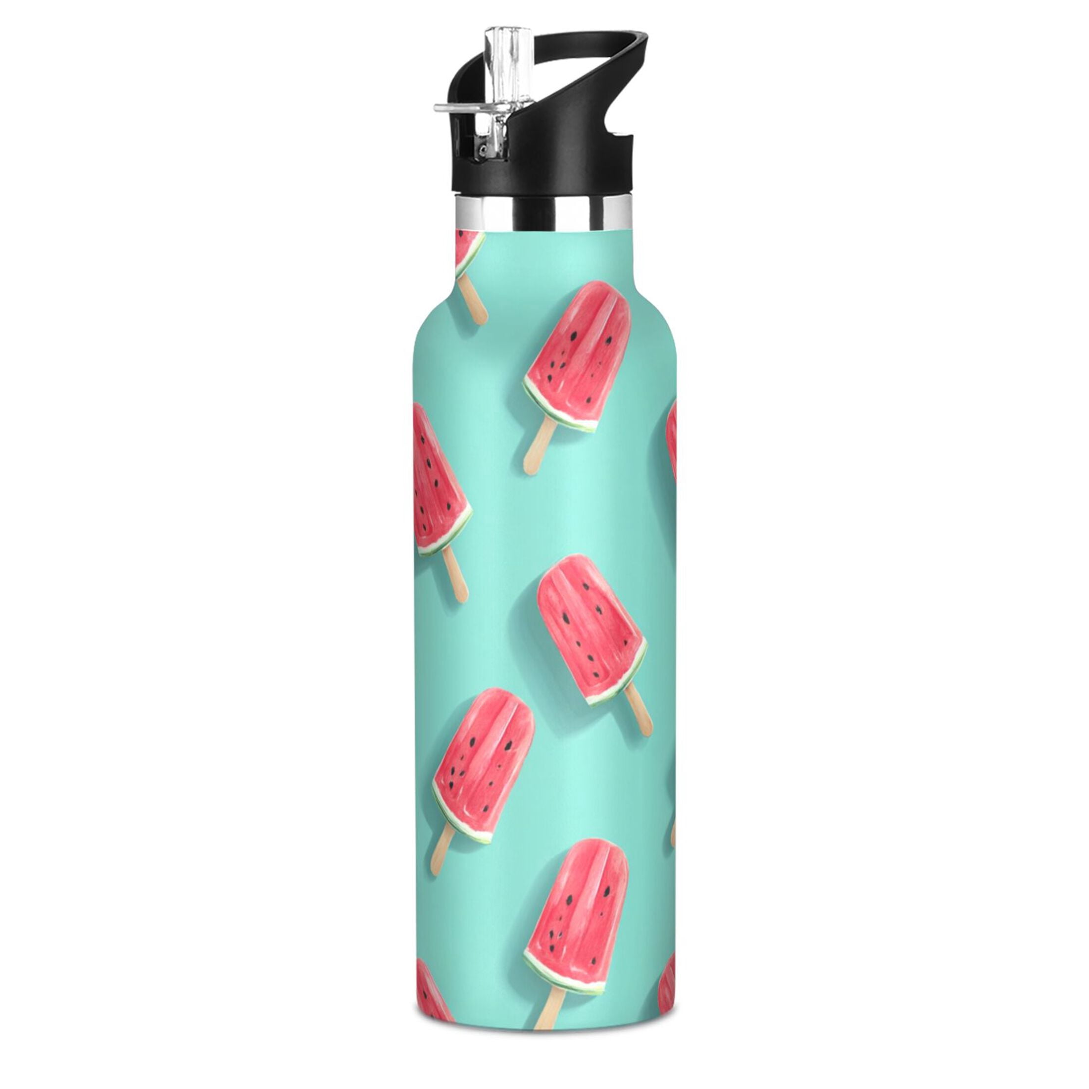 Kids Insulated Stainless Steel Sports Water Bottle 600ml Watermelon Popsicle Pattern