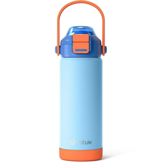 Kids Insulated Stainless Steel Water Bottle for Travel School Boys Girls, Kids Cup 18oz Leak Proof Vacuum Tumbler with Pop-Open Straw & Spout 2-in-1 Lid, Light Blue