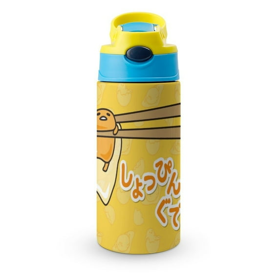Kids Insulated Water Bottle - Gudetama 16.9 Oz Stainless Steel Travel Bottle with Straw, Double Wall Vacuum Insulated Water Bottles for Boys Girls