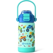 Kids Insulated Water Bottle with Straw Lid & Handle, 14oz Stainless Steel Tumbler Leak Proof Double Wall Vacuum Kids Cup for School Boys Girls, Monster Car