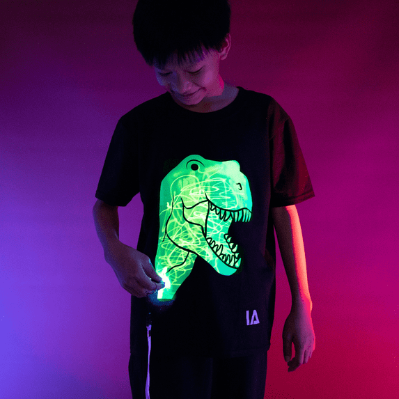 Kids Interactive Glow In The Dark T-Shirt - T-Rex Dinosaur