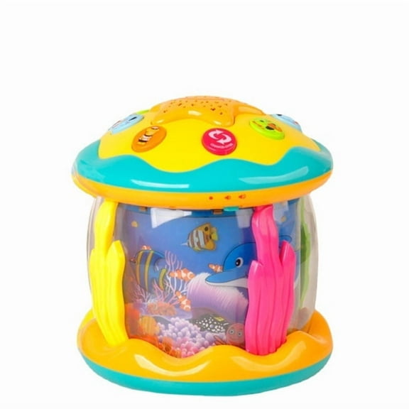 Kids' Interactive Music Game Drum With Ocean Projection Lamp, Rotating Underwater Creatures Spark Curiosity & Visual Fun, Interactive Buttons Trigger Music Lights & Safe Play For