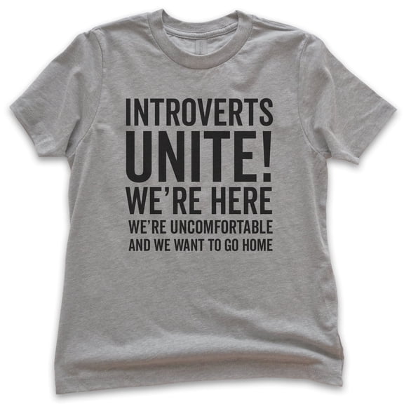 Kids Introverts Unite Shirt, Youth Kids Boy Girl T-Shirt, Uncomfortable And We Want To Go Home T-shirt Nerdy Tee, Dark Heather Gray, Small
