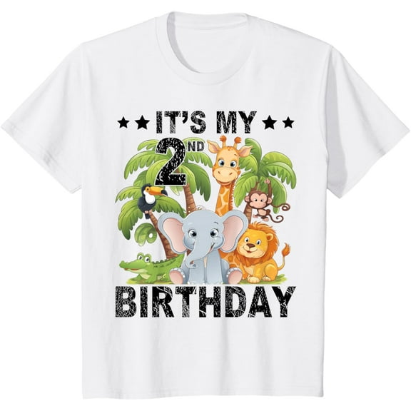 Kids It's My 2nd Birthday Zoo Jungle Animals Theme Funny Boys T-Shirt