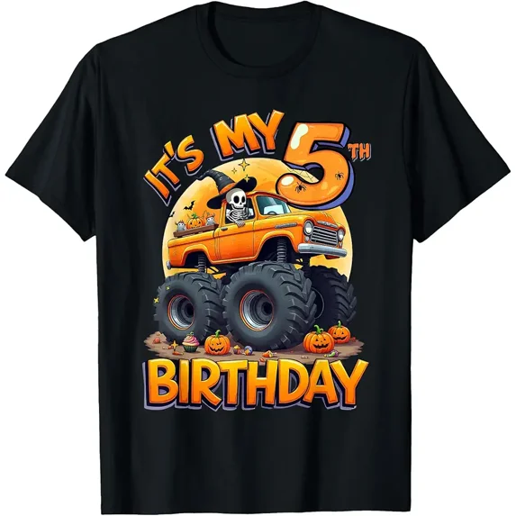 Kids It's My 5th Birthday Boy Halloween Monster Truck T-Shirt