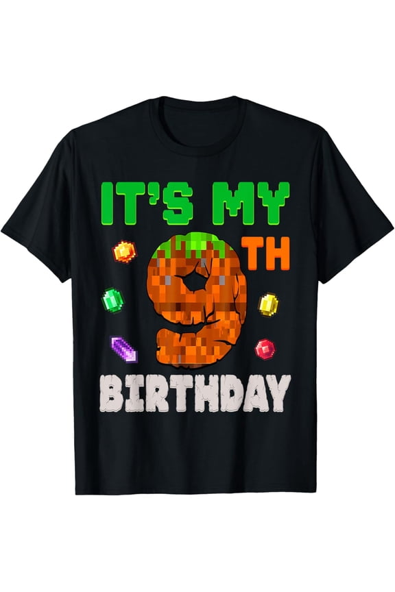 Kids It's My 9th Birthday 9 Nine Birthday Boys Pixel Game T-Shirt Vintage Tee -Birthday Gifts