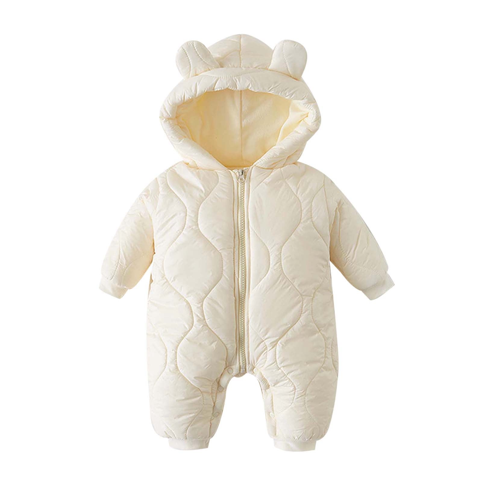 Kids Jacket,Baby Snowsuit Winter Jumpsuit for Boys Girls Hooded Jacket Coat One-Piece Outerwear for Snow Play,Girls Jacket,White,6-12 Months