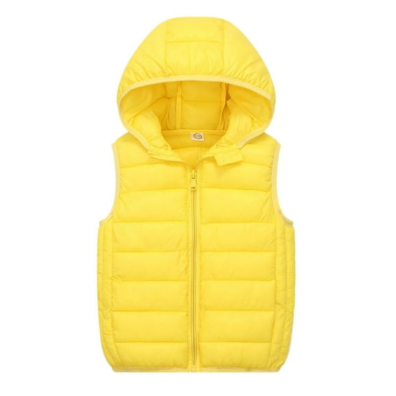 Kids Jacket,Child Sleeveless Winter Solid Hooded Vest Jacket for Toddler Baby Boys Girls Outerwear Outfits for Layered Style,Girls Jacket,Yellow,12-15 Years