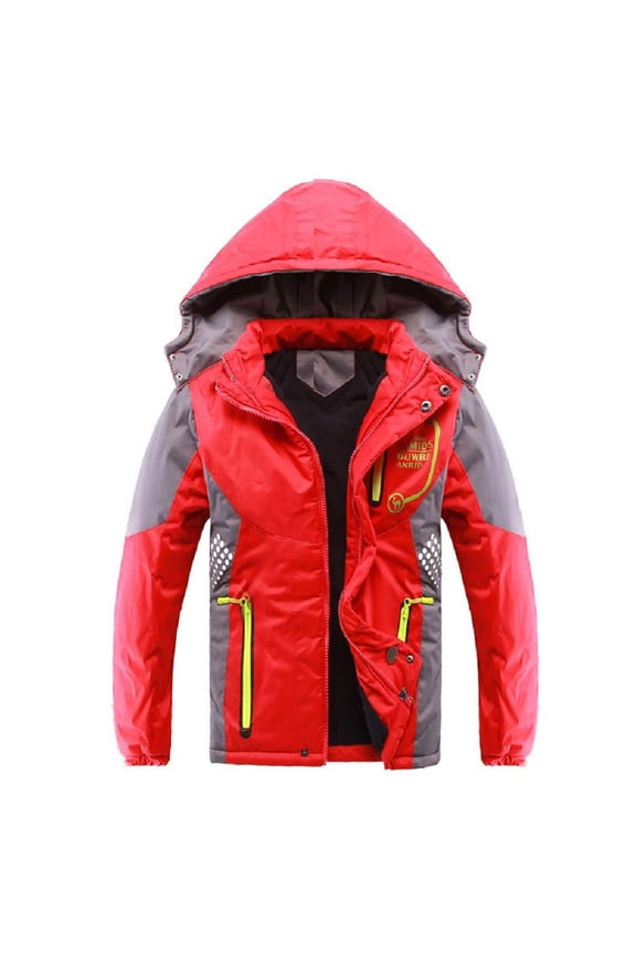 Kids Jacket Fleece Jacket Kids Boys Thicken Fleece Hooded Jacket Warm Quilted Coat Outdoor Cool Cute Fashion For Winter Autumn 6-7 Years Red