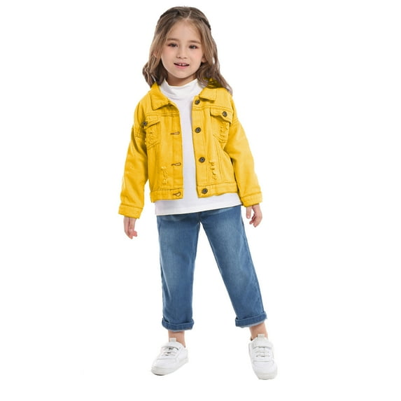 Kids Jacket For Girls Button Down Casual Basic Outwear Yellow Jean Jacket Girls Kids Girls Jackets Size 3-4 Years