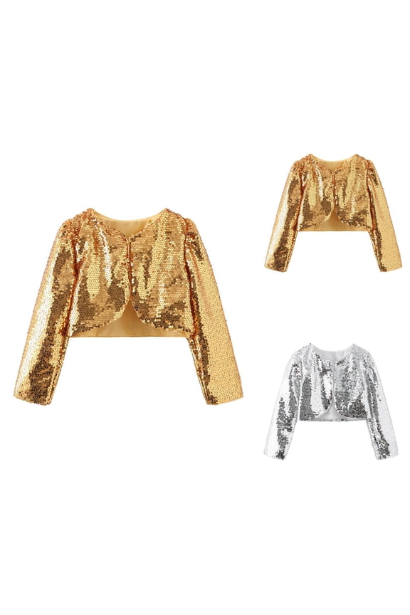 Kids Jacket Girl Jacket Spring Autumn Children's Dress Coat Performance Wear Glitter Sequin Model Catwalk Cape Coat