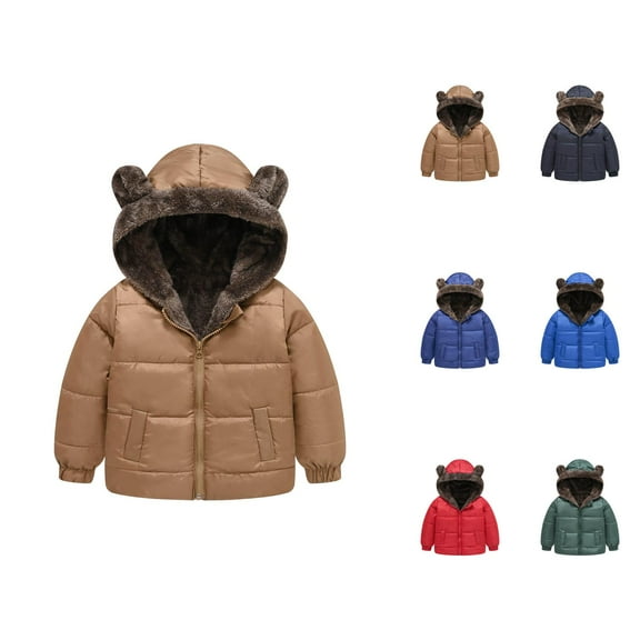 Kids Jacket Girl Jacket Toddler Boys Girls Winter Coat Bear Ears Hooded Jacket Reversible Wear Thicken Windproof Zipper Warm Outwear