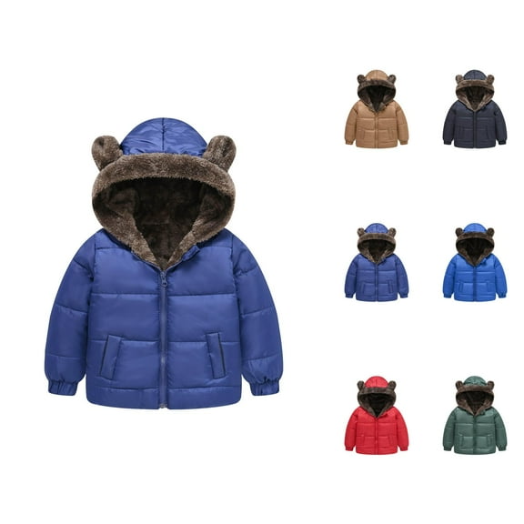 Kids Jacket Girls Jackets Toddler Boys Girls Winter Coat Bear Ears Hooded Jacket Reversible Wear Thicken Windproof Zipper Warm Outwear