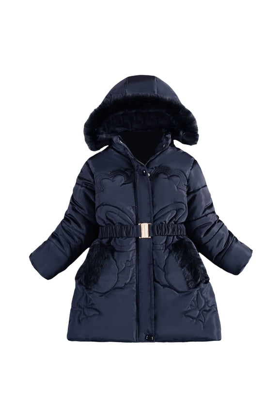 Kids Jacket,Kids Unisex Patchwork Winter Cute Hooded Padded Jacket for Toddler Baby Outwear Clothes for Seasonal Style & Warmth,Winter Jacket,Navy,6-7 Years