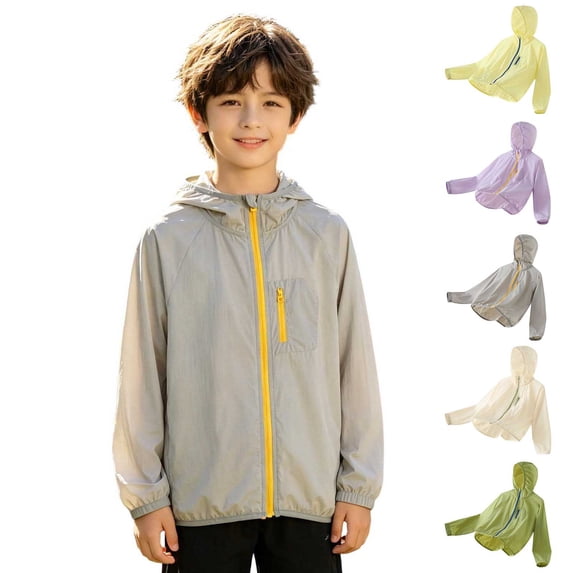 Kids Jacket Long Sleeve Hooded Zip Up Unisex Light Jacket Sun Protection Jacket Clothes for Girls 5-6 Years