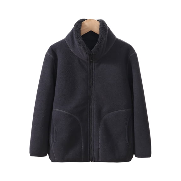 Kids Jacket Soft Polar Fleece Material Fuzzy Sherpa Coat with Stand Collar for Toddler Unisex Dark Gray 110