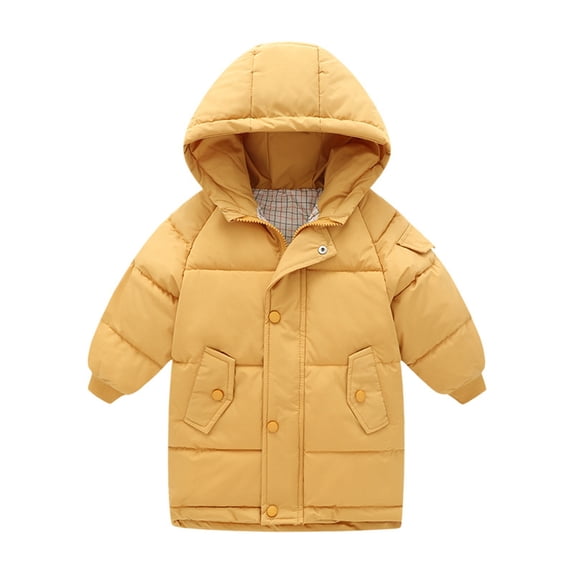 Kids Jacket,Toddler Casual Button Solid Jacket Coat for Kids Girls Boys Long Sleeve Hooded Thicken Outerwear Windbreaker for Everyday Wear,Girls Jacket,Yellow,6-7 Years