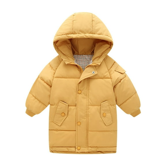 Kids Jacket,Toddler Casual Button Solid Jacket Coat for Kids Girls Boys Long Sleeve Hooded Thicken Outerwear Windbreaker for Everyday Wear,Girls Jacket,Yellow,2-3 Years
